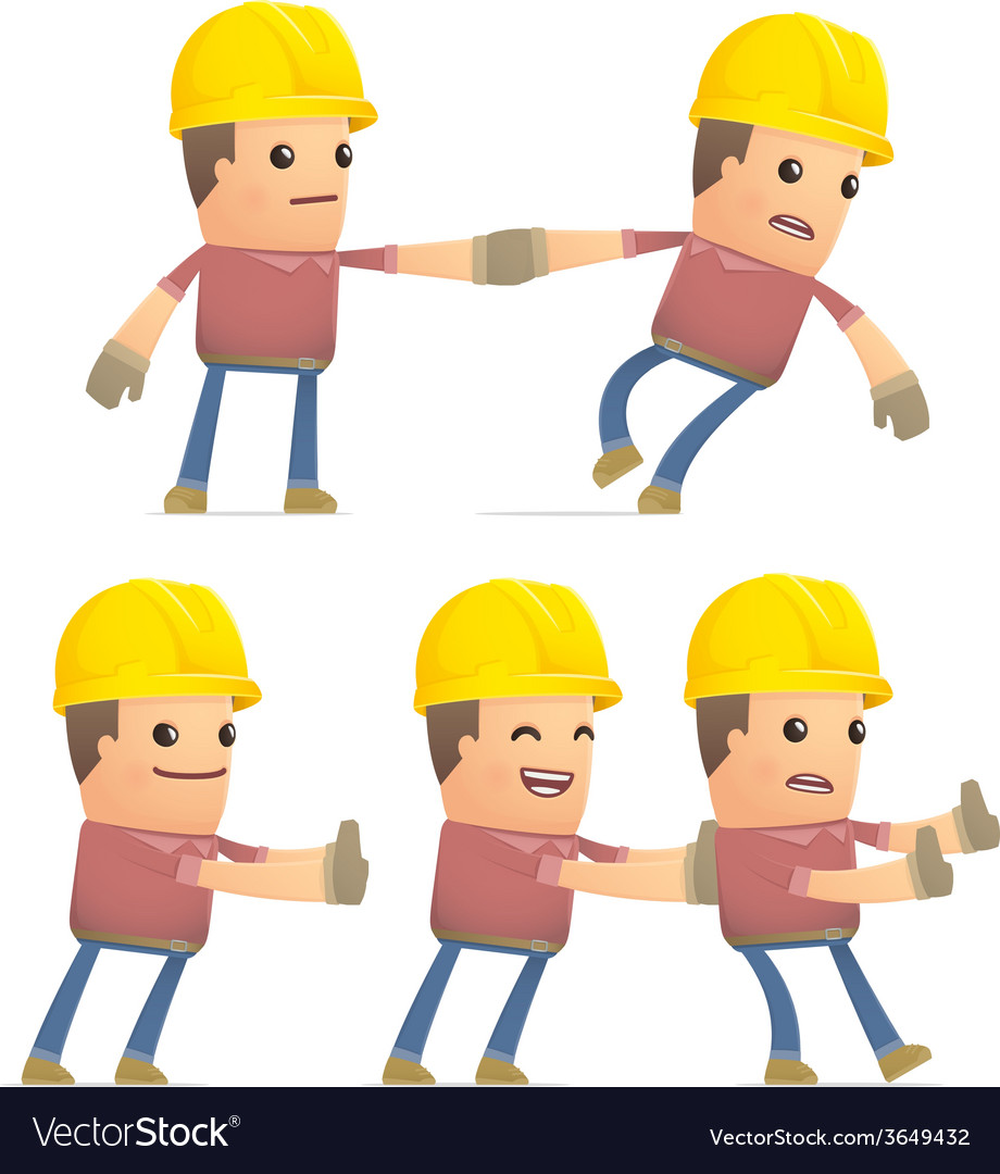 Set of builder character in different poses
