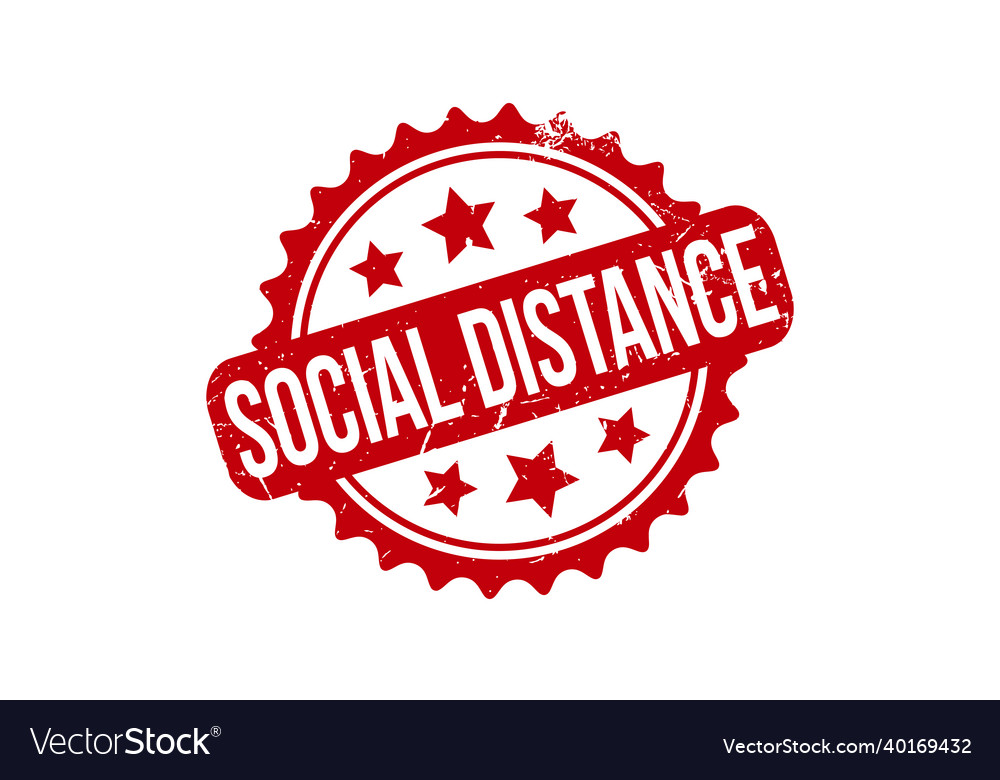 Social distance rubber stamp red