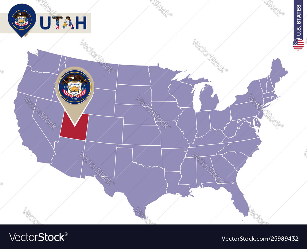 Utah state on usa map flag