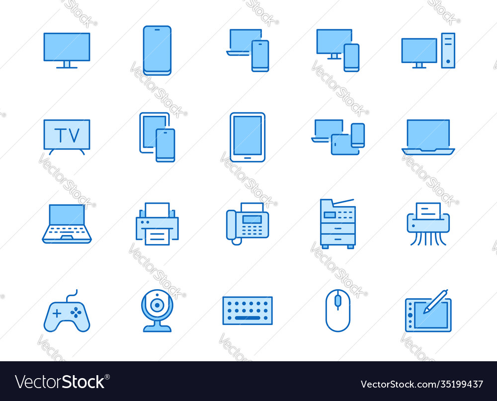 Devices line icons set computer laptop mobile Vector Image Devices line icons set computer laptop mobile