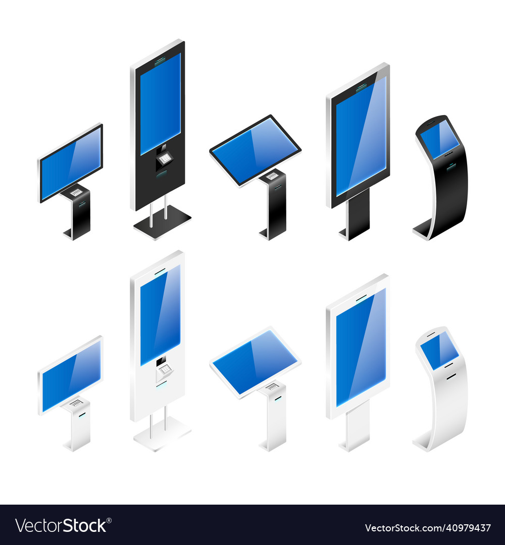 Different self order kiosks realistic set