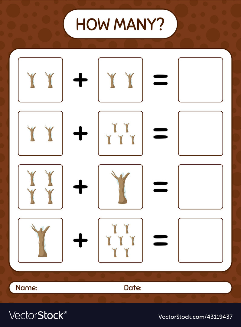 How many counting game with dead tree worksheet vector image How many counting game with dead tree worksheet