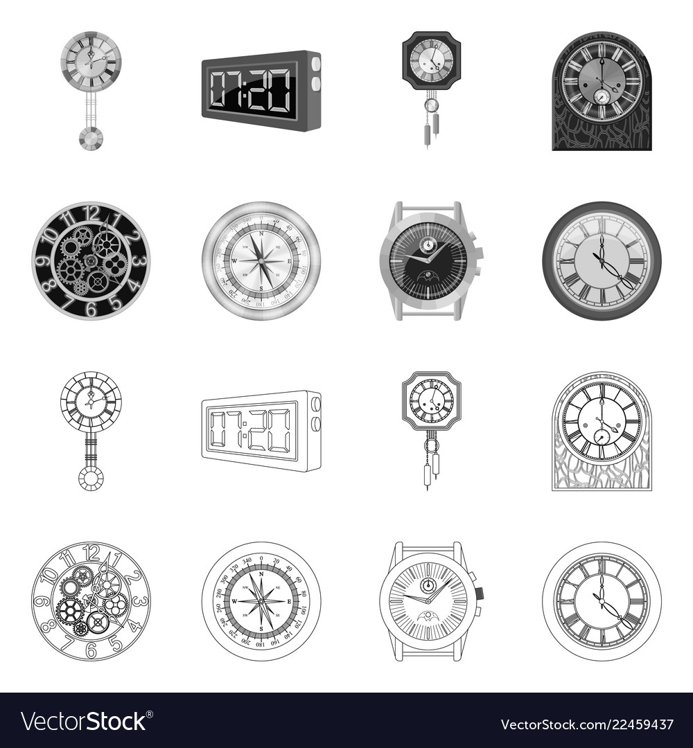 Isolated object of clock and time icon collection vector image Isolated object of clock and time icon collection