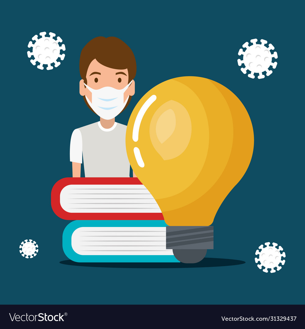 Man using face mask with books and light bulb Vector Image Man using face mask with books and light bulb