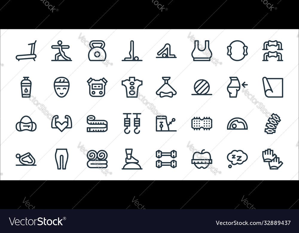 Pilates line icons linear set quality vector image Pilates line icons linear set quality