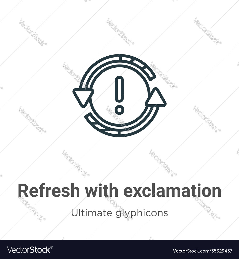 Refresh with exclamation outline icon thin line