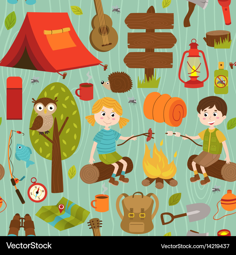 Seamless pattern with camping elements Royalty Free Vector