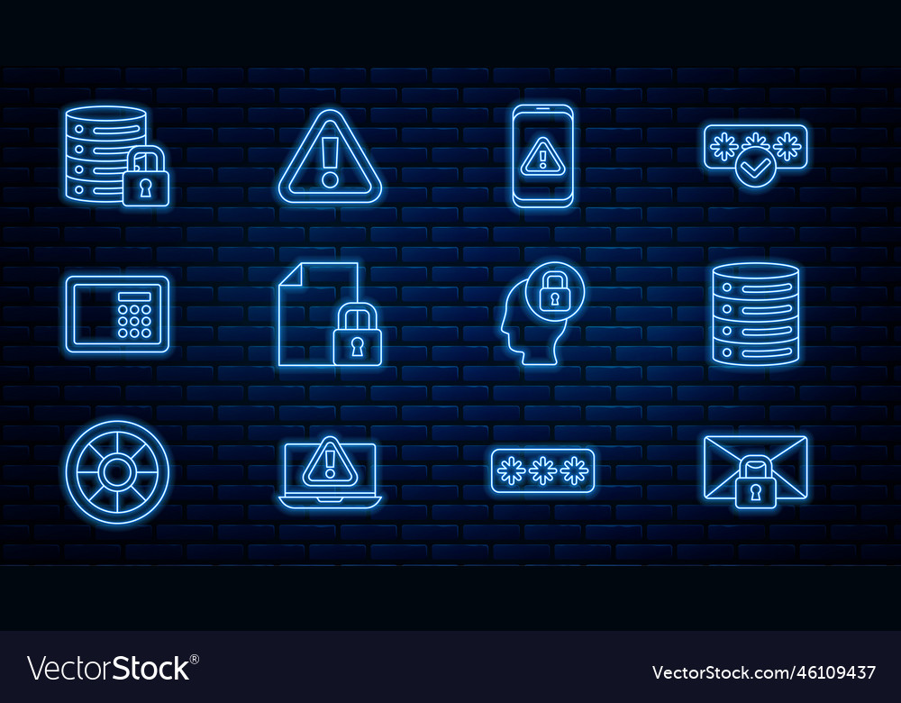 Set line mail message lock password server data vector image Set line mail message lock password server data