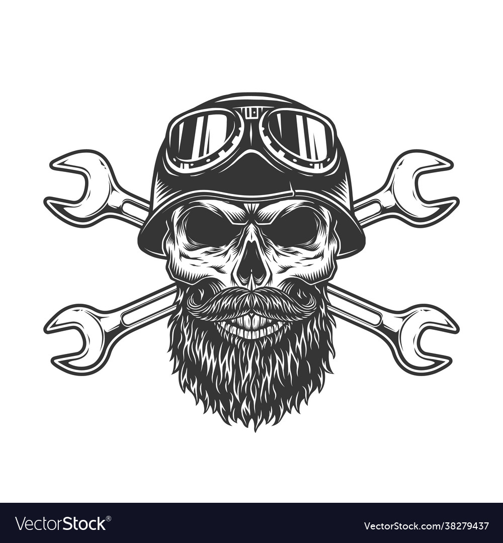 Vintage bearded and mustached biker skull Vector Image