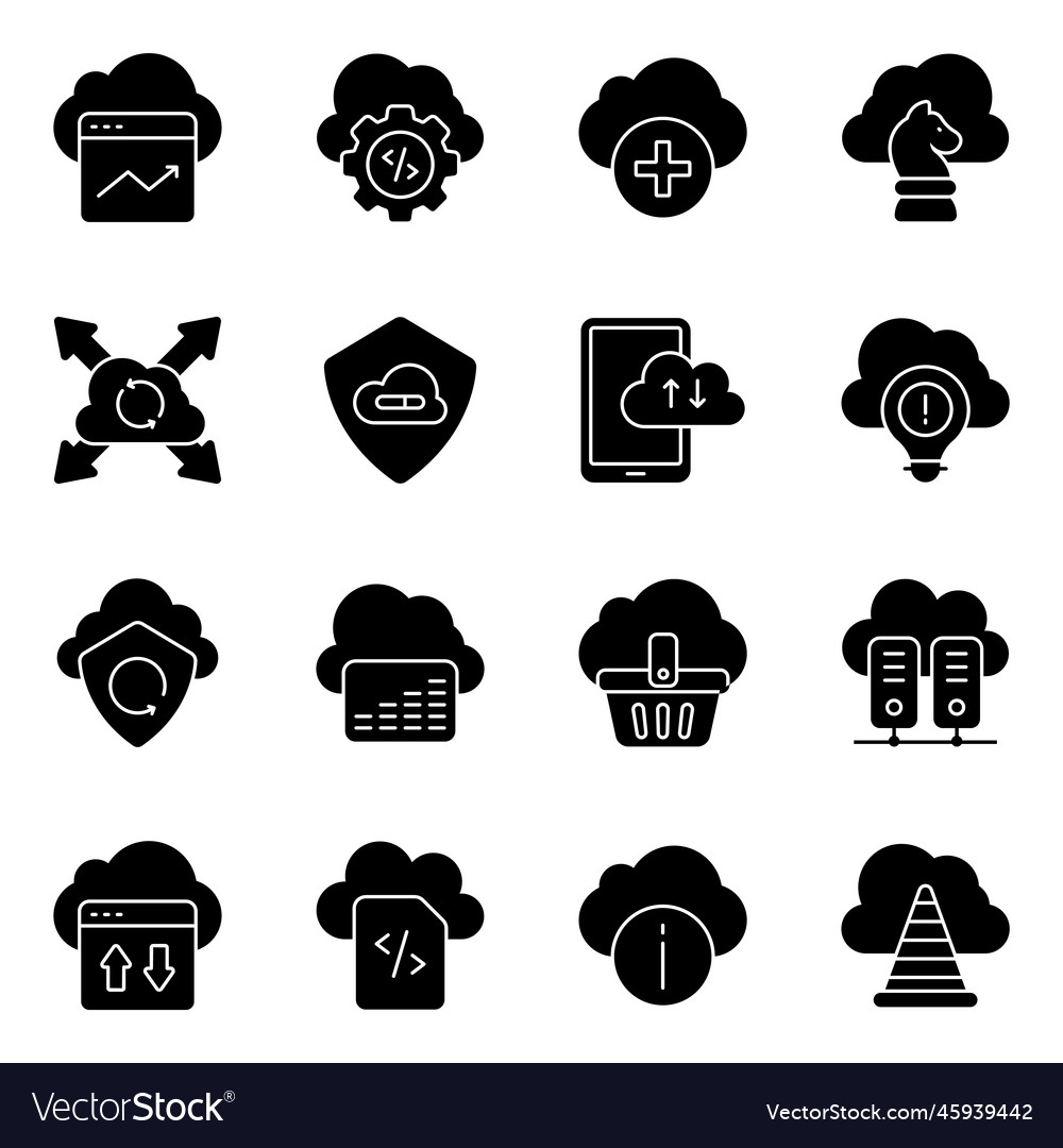 Pack of cloud computing and service solid icons
