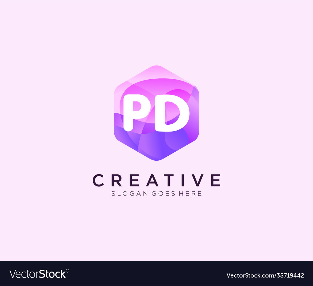 Pd initial logo with colorful hexagon modern