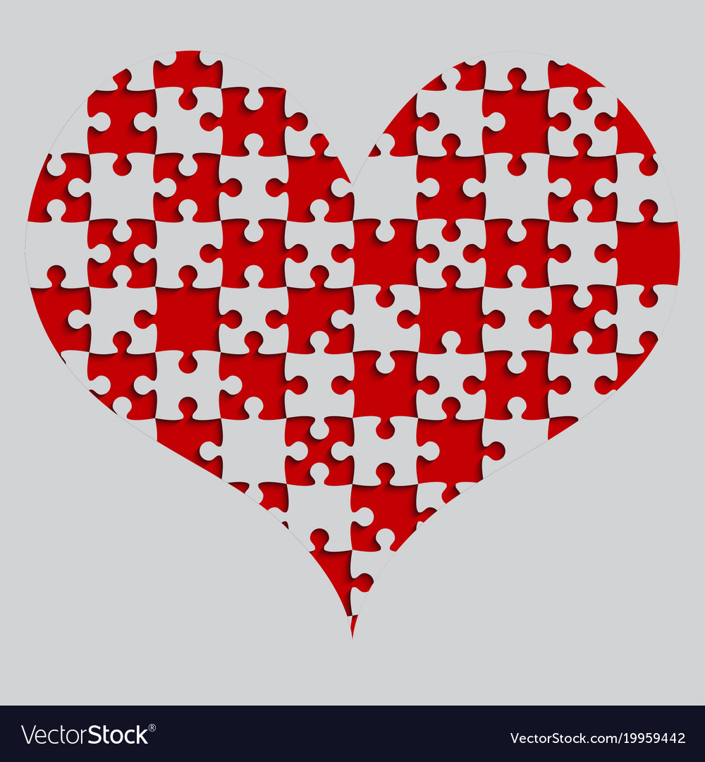 Red puzzle heart pieces jigsaw field chess Vector Image