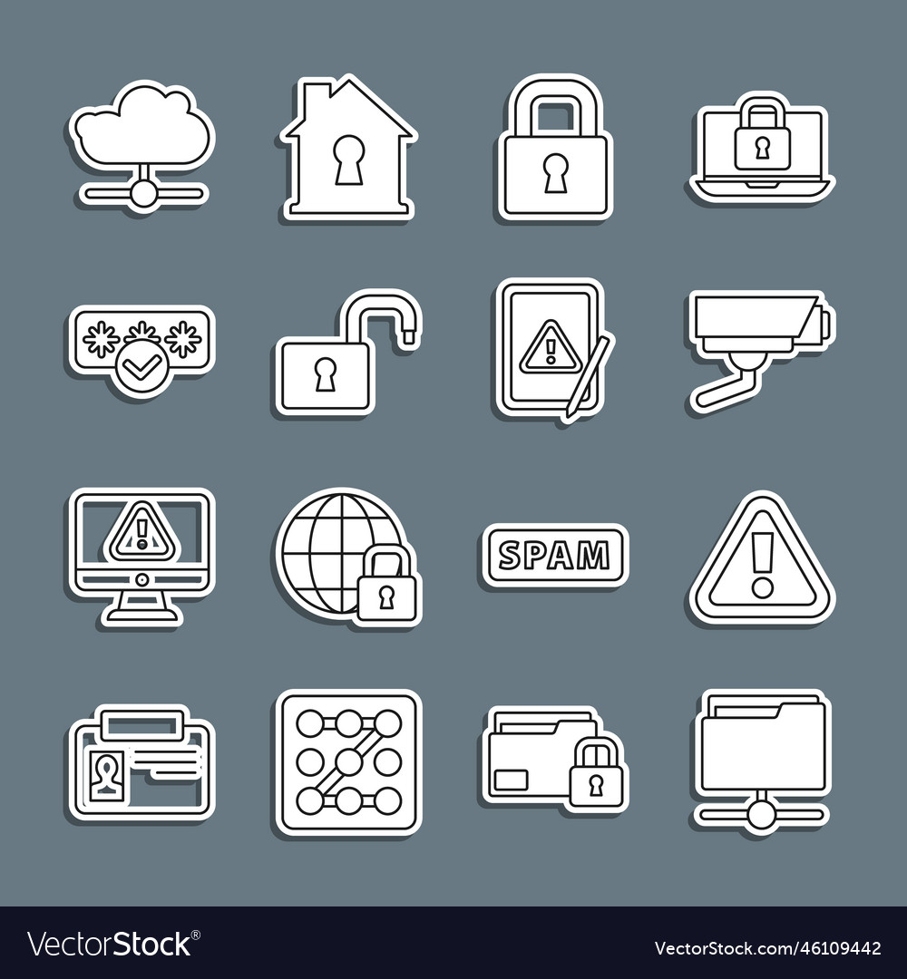 Set line ftp folder exclamation mark in triangle vector image Set line ftp folder exclamation mark in triangle