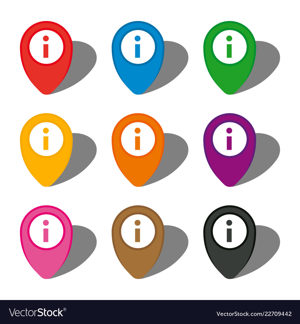Set of nine colorful map pointers