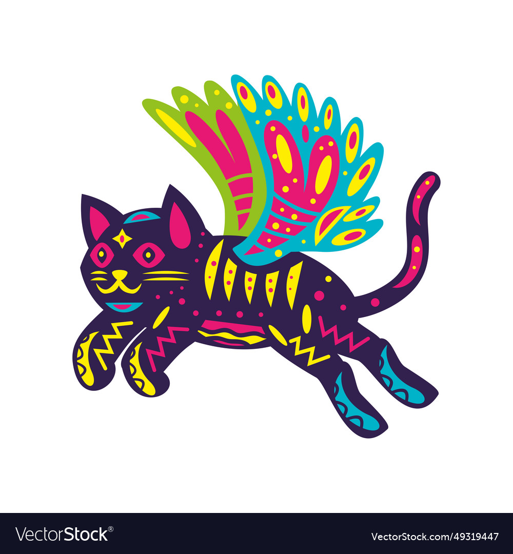 Alebrijes cat with wings Royalty Free Vector Image