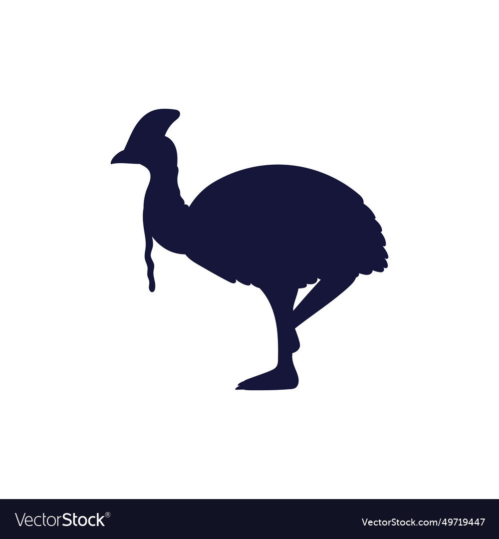 Blue silhouette of cassowary tropical bird flat vector image Blue silhouette of cassowary tropical bird flat