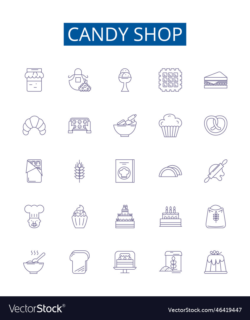 Candy shop line icons signs set design collection