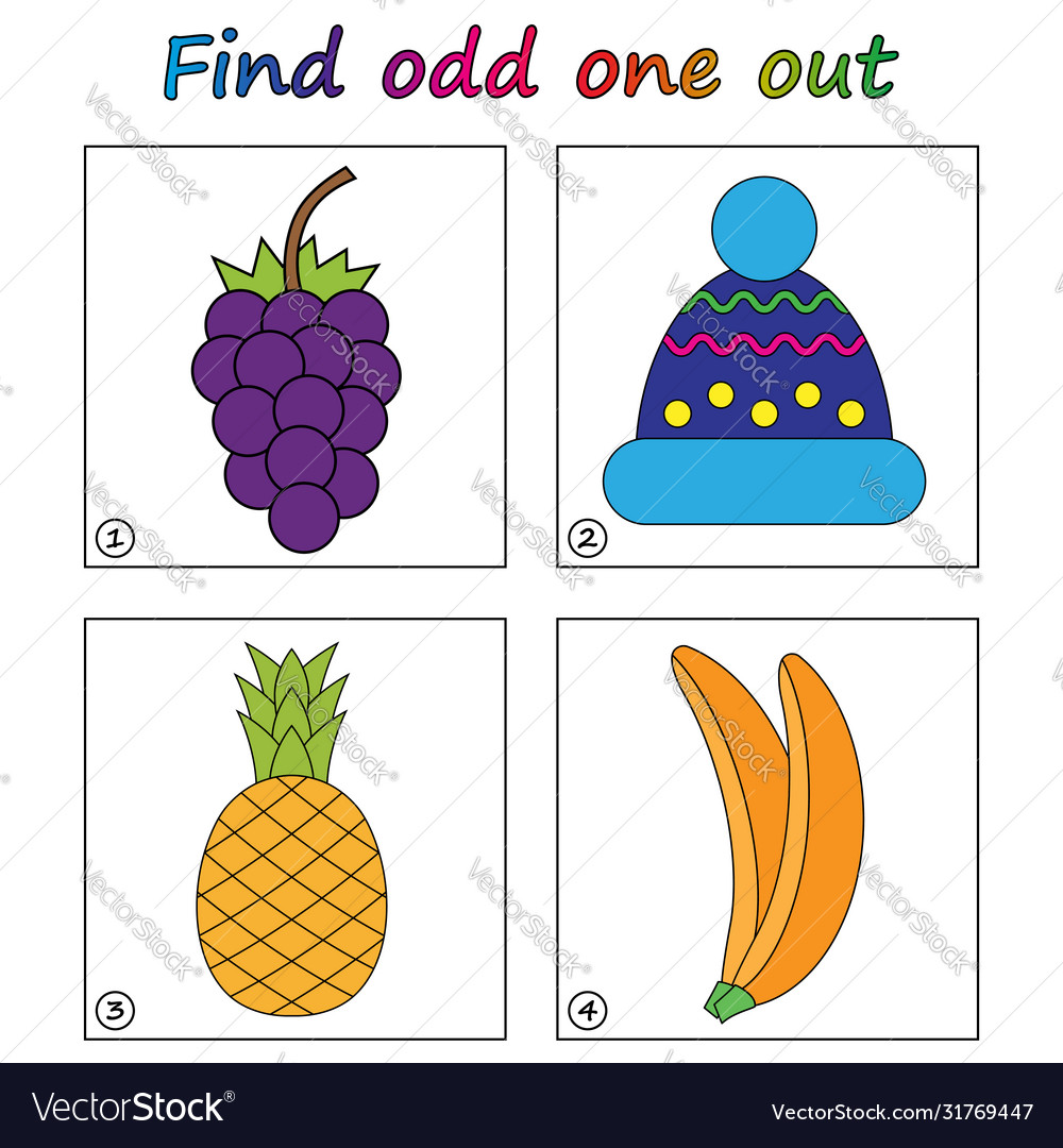 Find odd one out - game for kids worksheet visual Vector Image