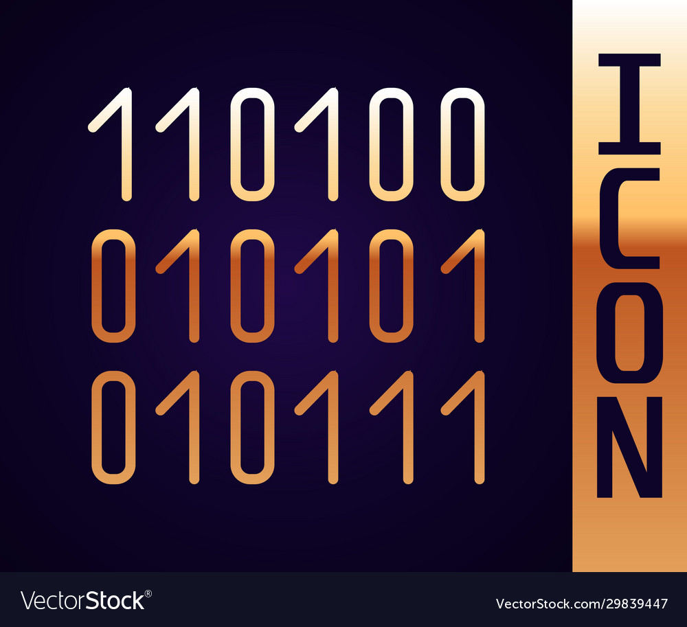 Gold line binary code icon isolated on black vector image Gold line binary code icon isolated on black
