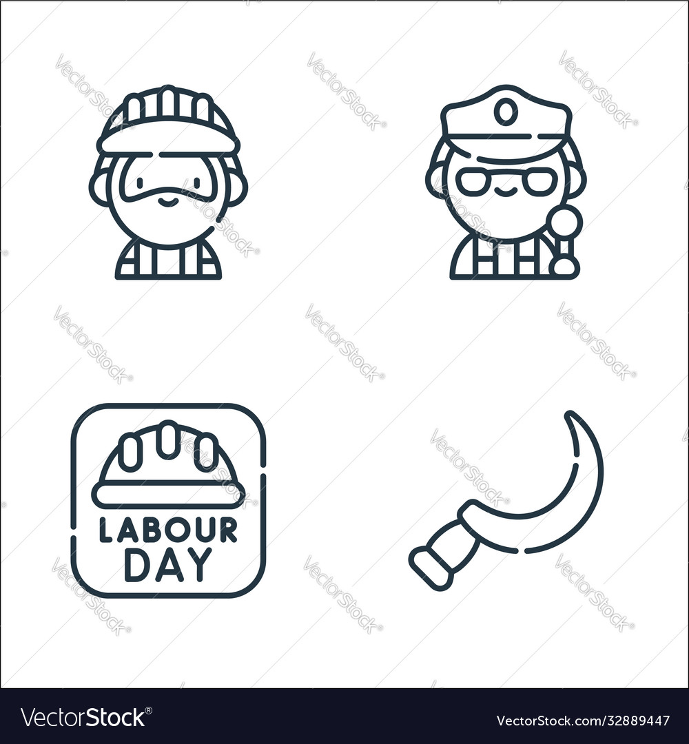 Labour day line icons linear set quality vector image Labour day line icons linear set quality