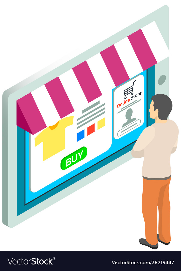 Man is using tablet with app to buy and order Vector Image Man is using tablet with app to buy and order