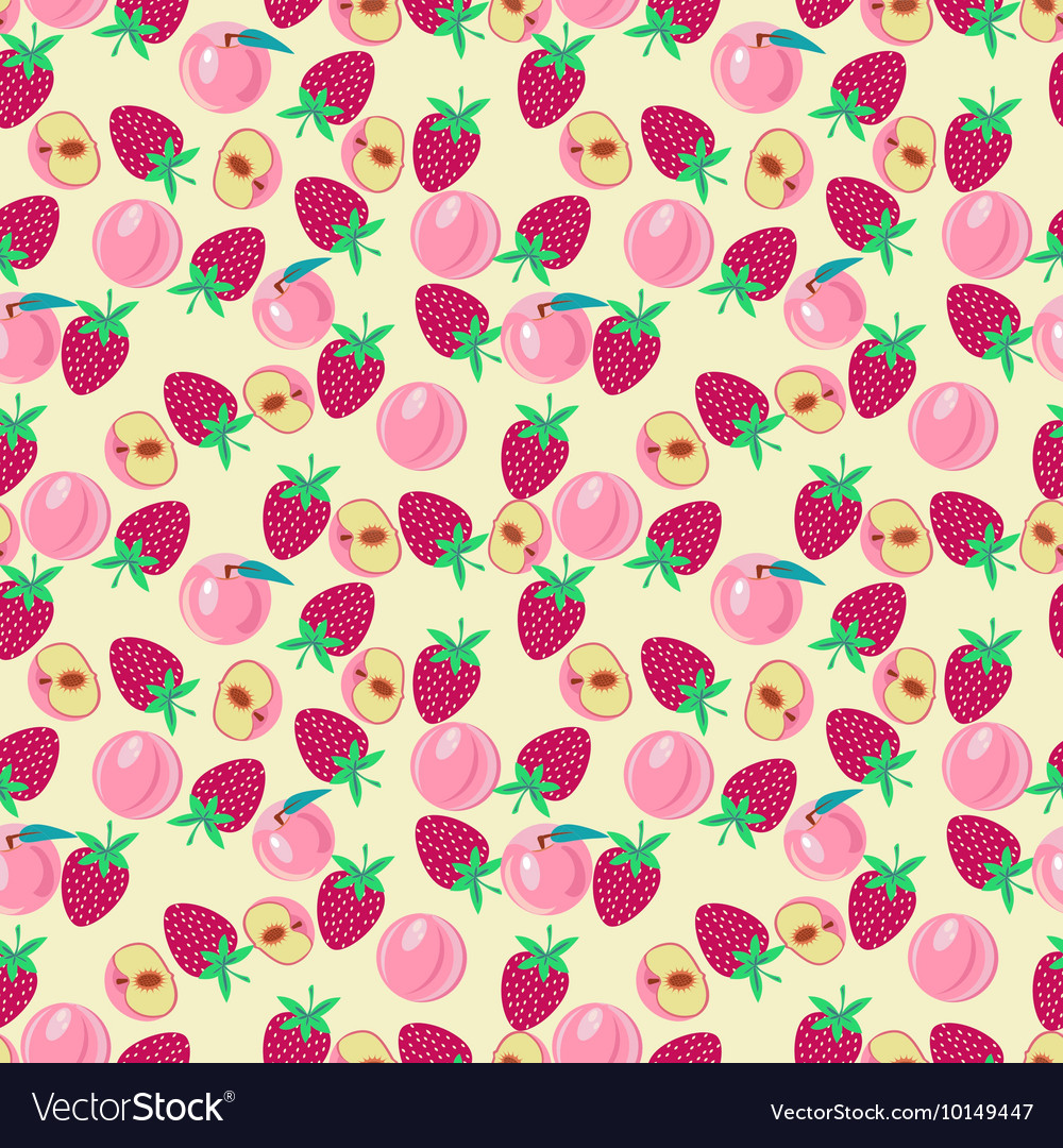 Pattern with peach and strawberries fruits Vector Image