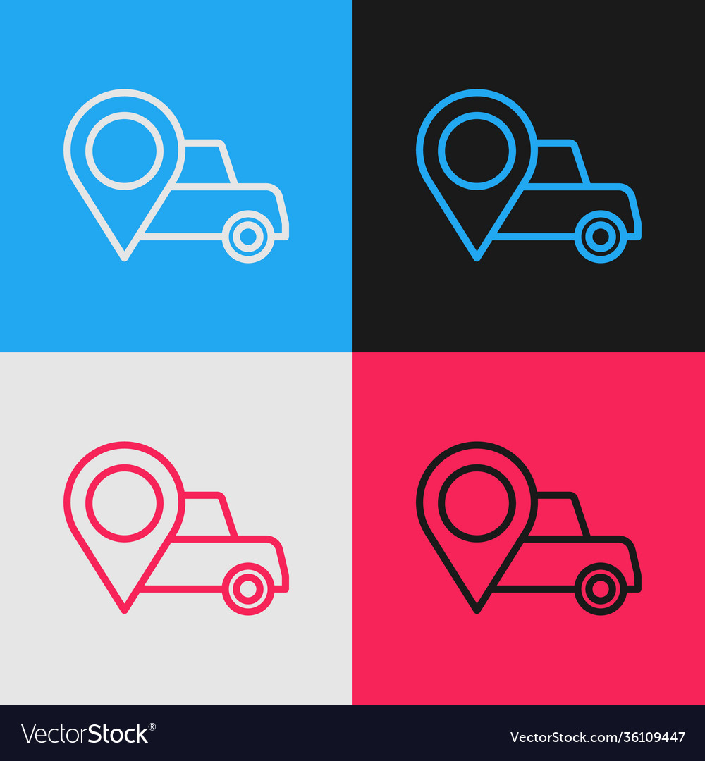 Pop art line map pointer with taxi icon isolated vector image Pop art line map pointer with taxi icon isolated