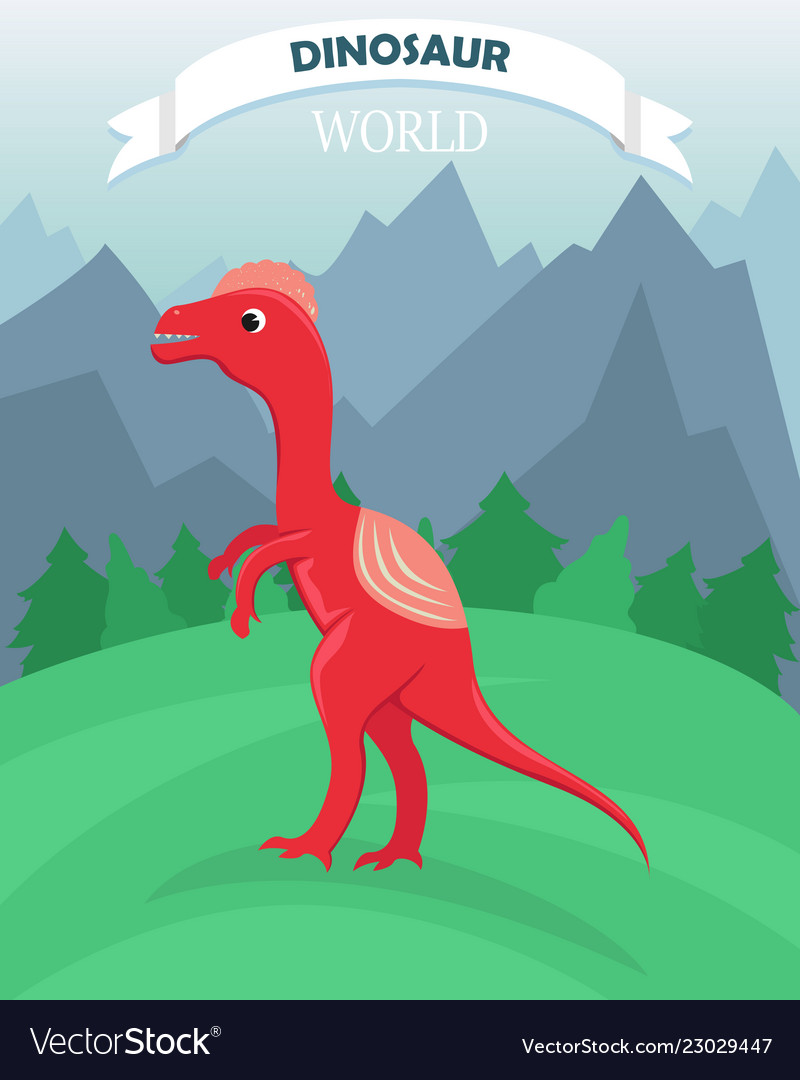 Poster with flat cartoon dinosaur