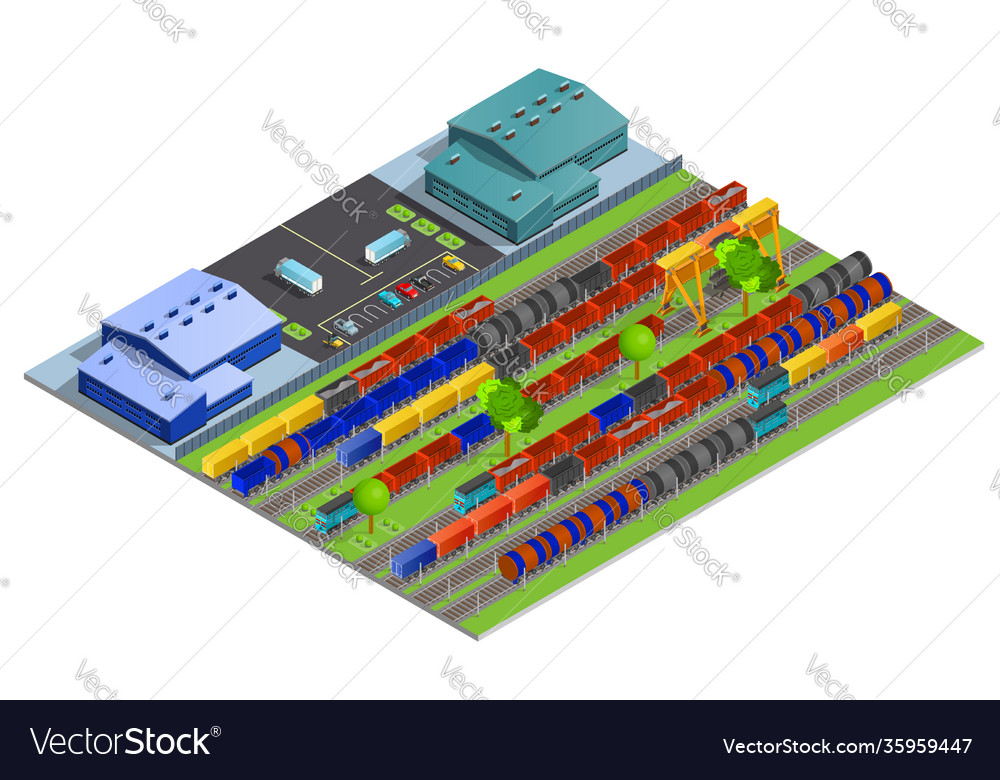 Railroad cargo transportation isometric design