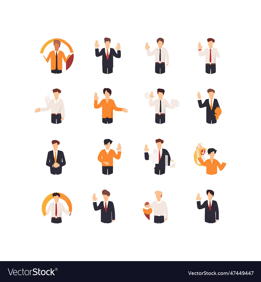 Set of hands showing different gestures palm