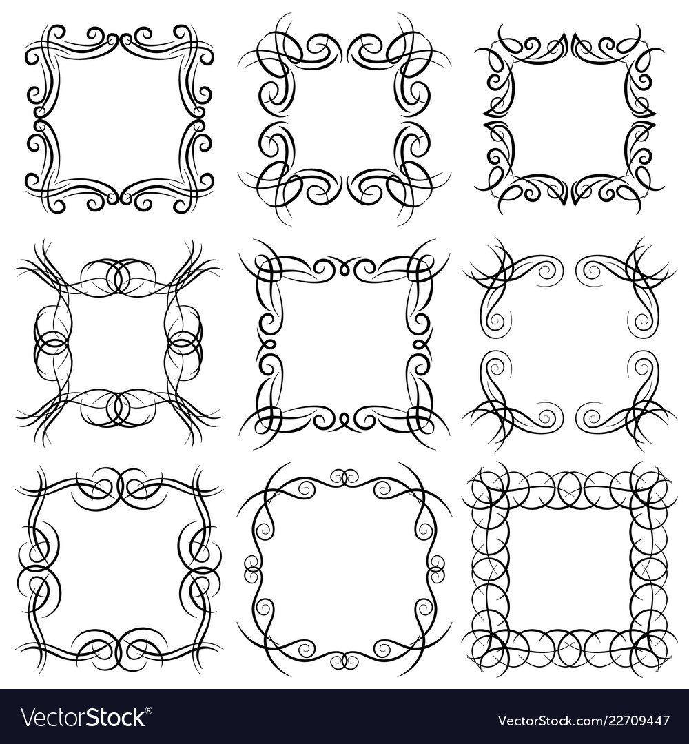 Set of nine square black monogram elements