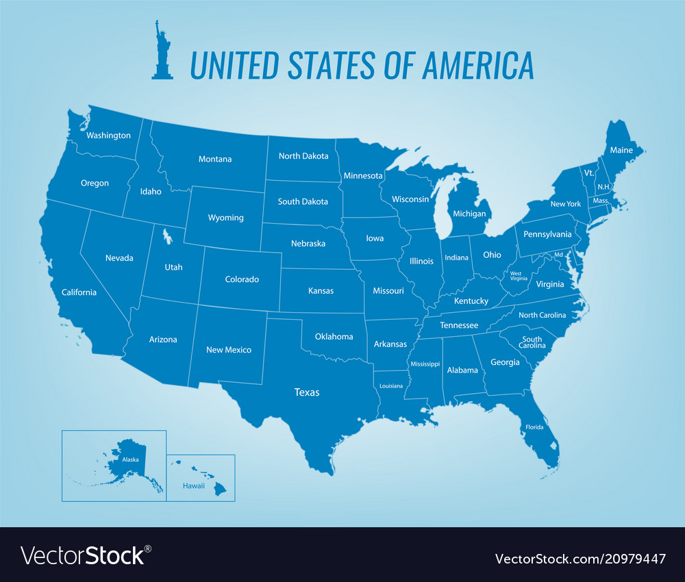 Usa map with federal states all