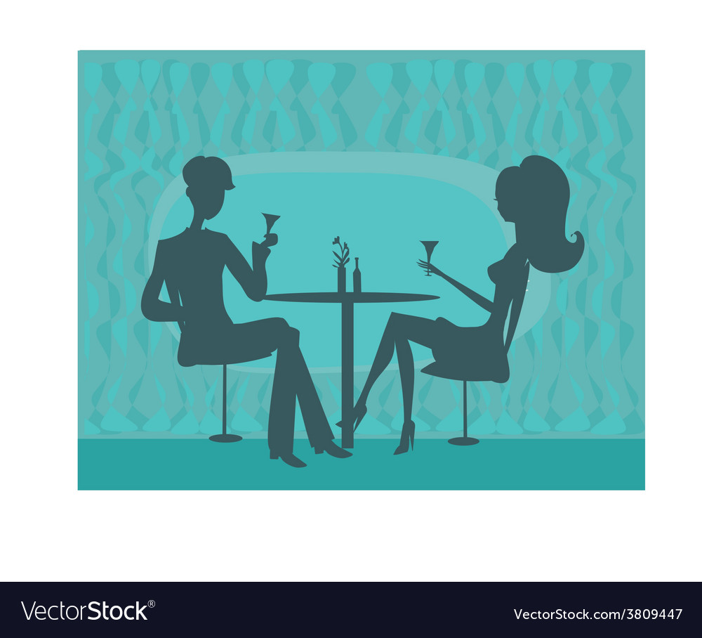 Young couple silhouette flirt and drink champagne