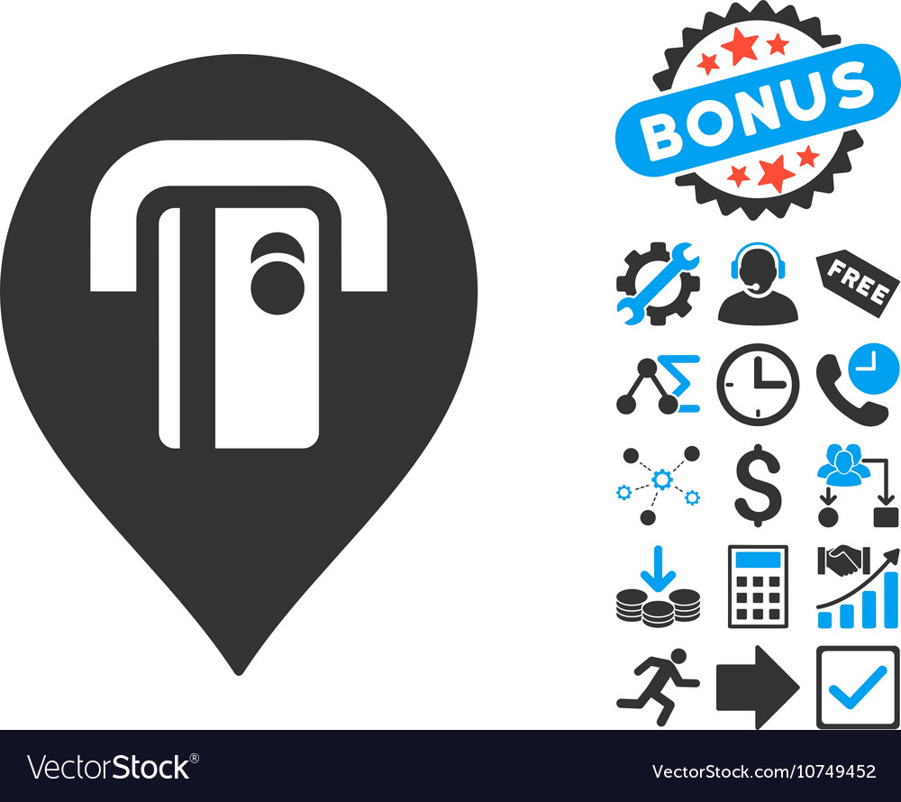 Atm machine pointer flat icon with bonus