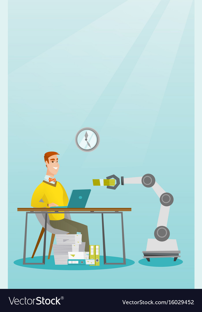 Caucasian developer programming a robotic hand
