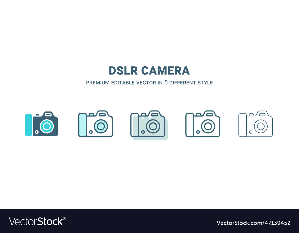 Dslr camera icon in 5 different style outline vector image Dslr camera icon in 5 different style outline