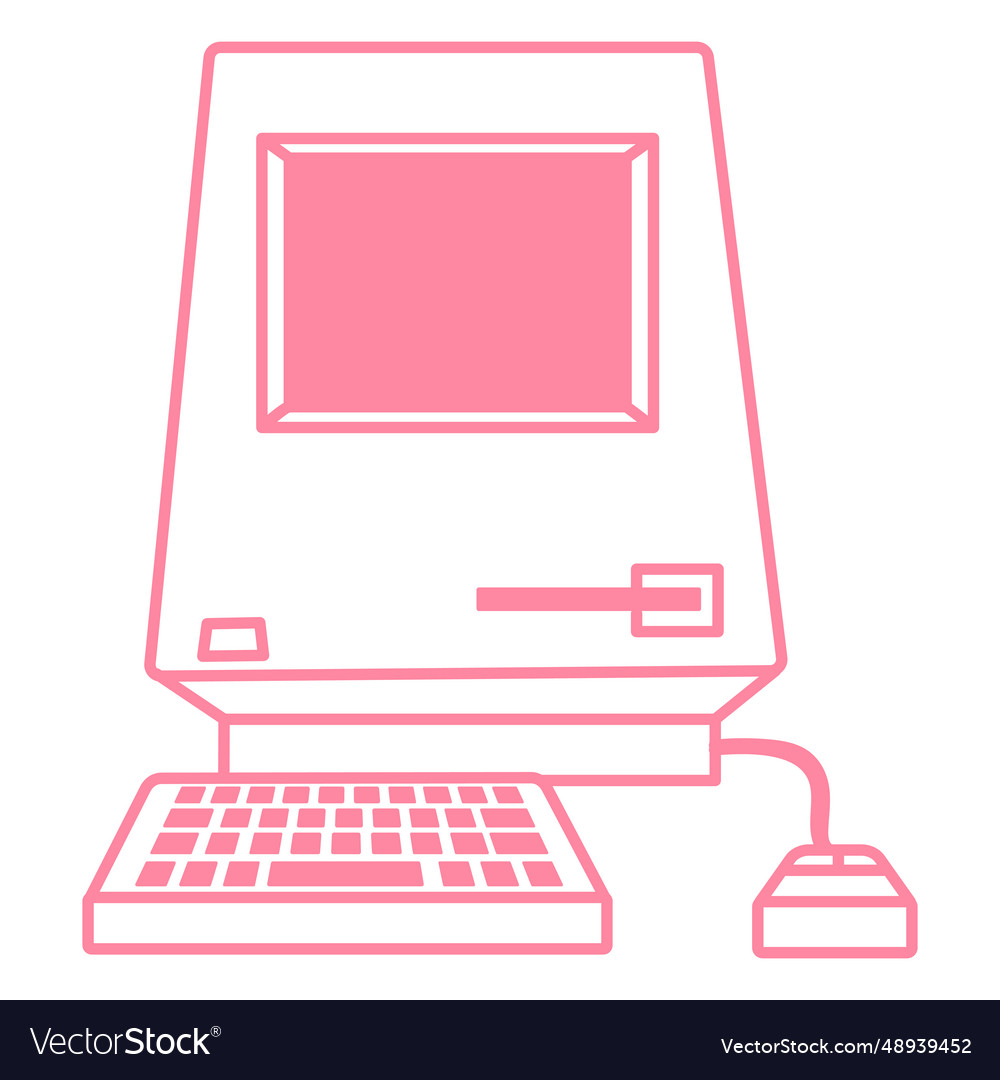 Old computer machine filled stroke vector image Old computer machine filled stroke