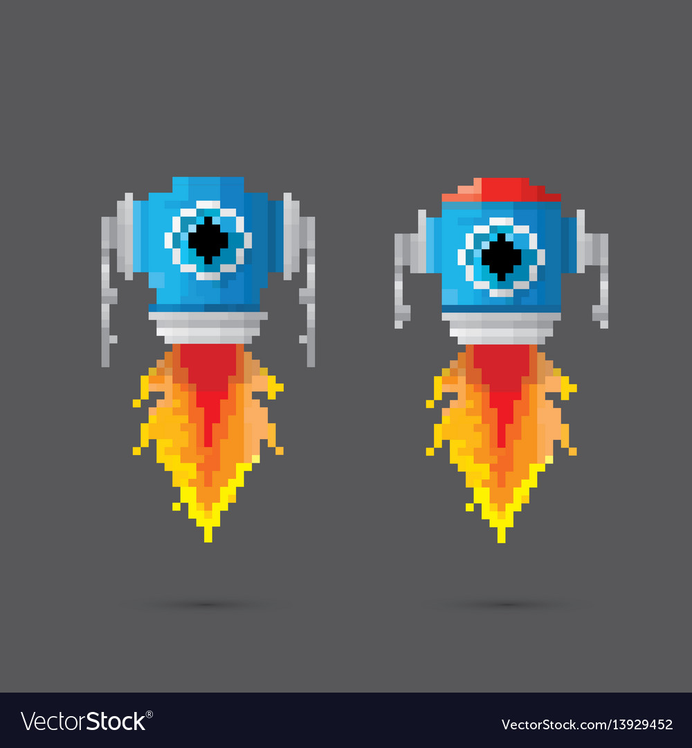 Pixel style robot set vector image Pixel style robot set