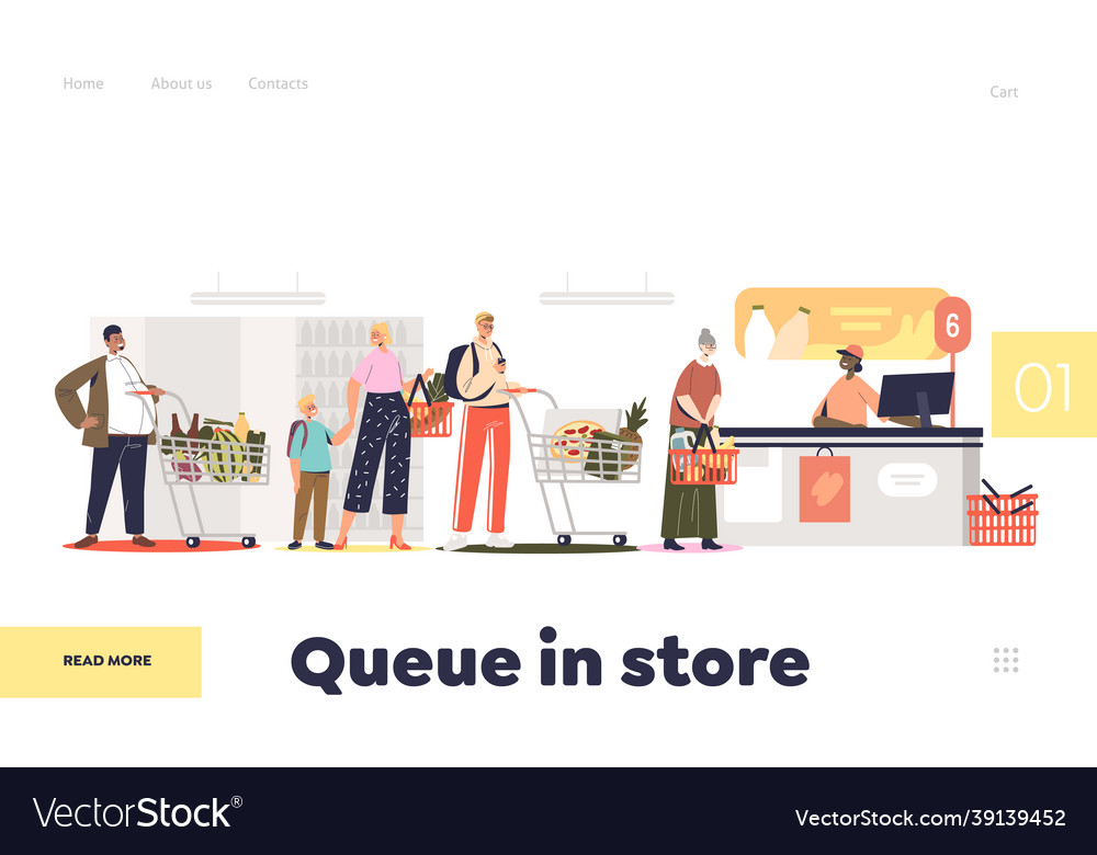 Queue in store concept of landing page with people