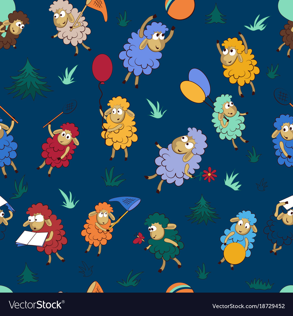 Seamless pattern with funny sheep