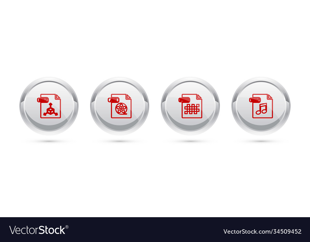 Set line obj file document avi png and wav vector image Set line obj file document avi png and wav