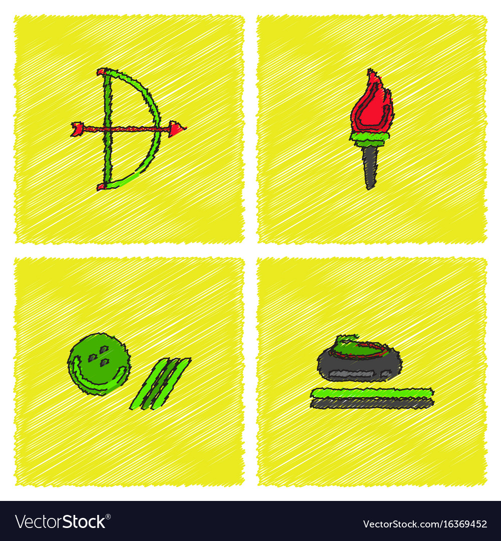 Set of olympic game design in hatching style
