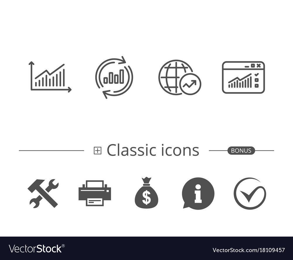 Analysis line icons chart report and browser