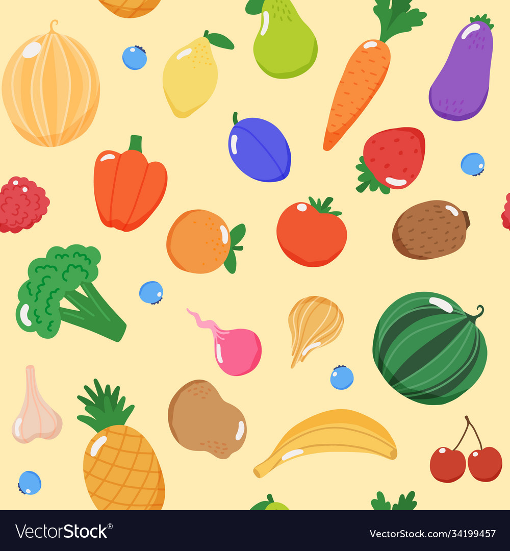 Fruits and vegetables seamless pattern vector image Fruits and vegetables seamless pattern