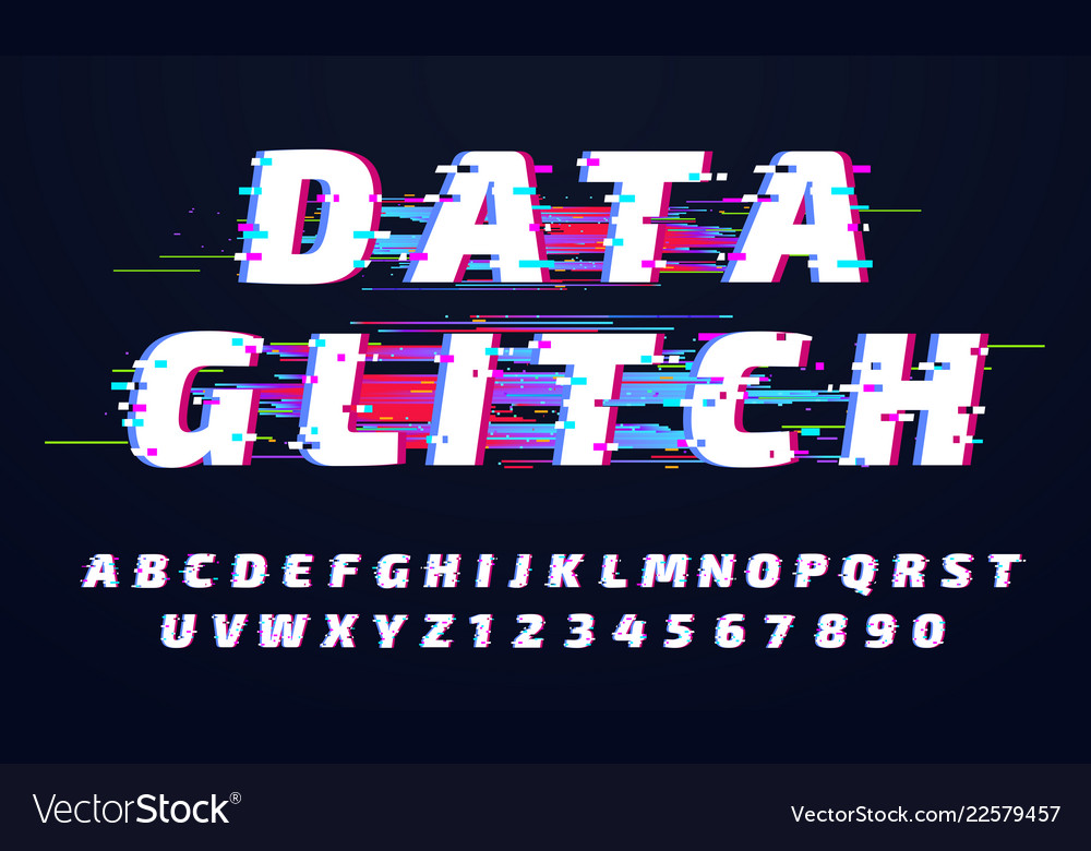 Glitch font digital glitched alphabet game Vector Image