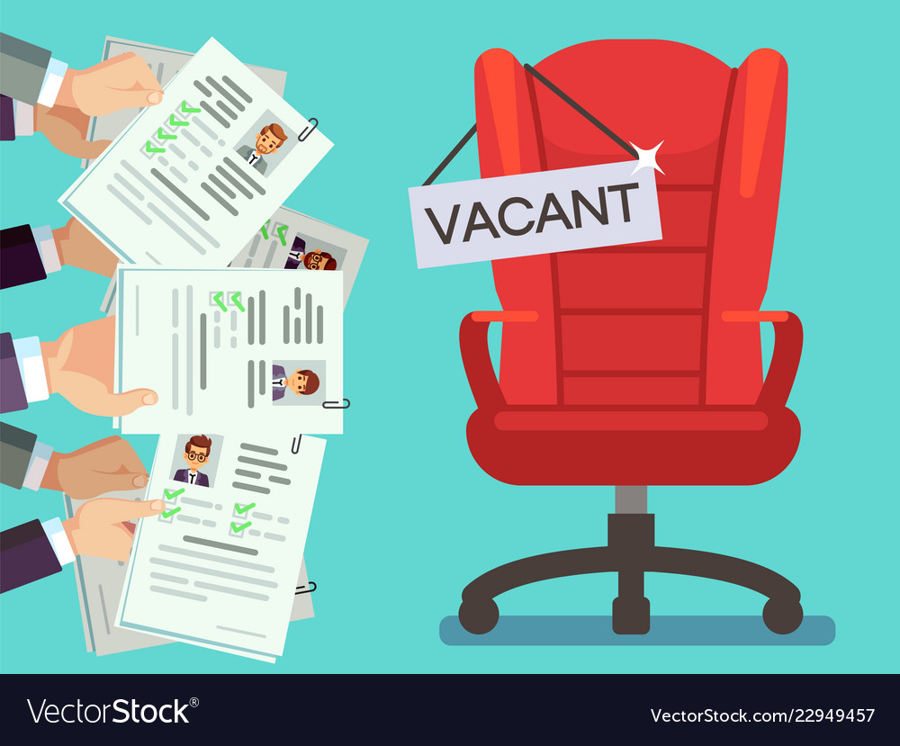 hands holds cv forms and office chair with vacancy