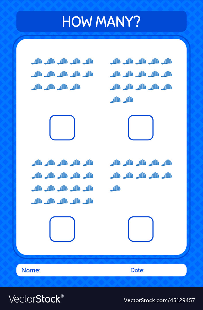 How many counting game with cap worksheet vector image How many counting game with cap worksheet