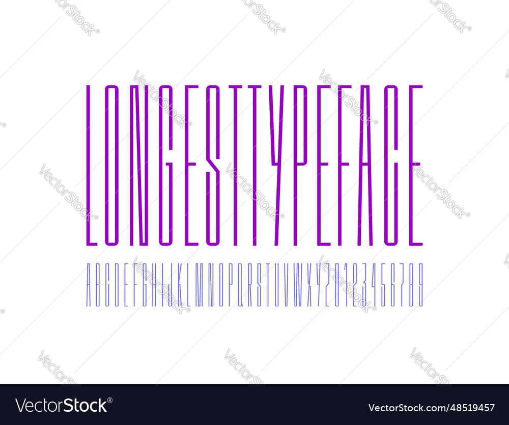 Longest font ultra tall high alphabet Royalty Free Vector