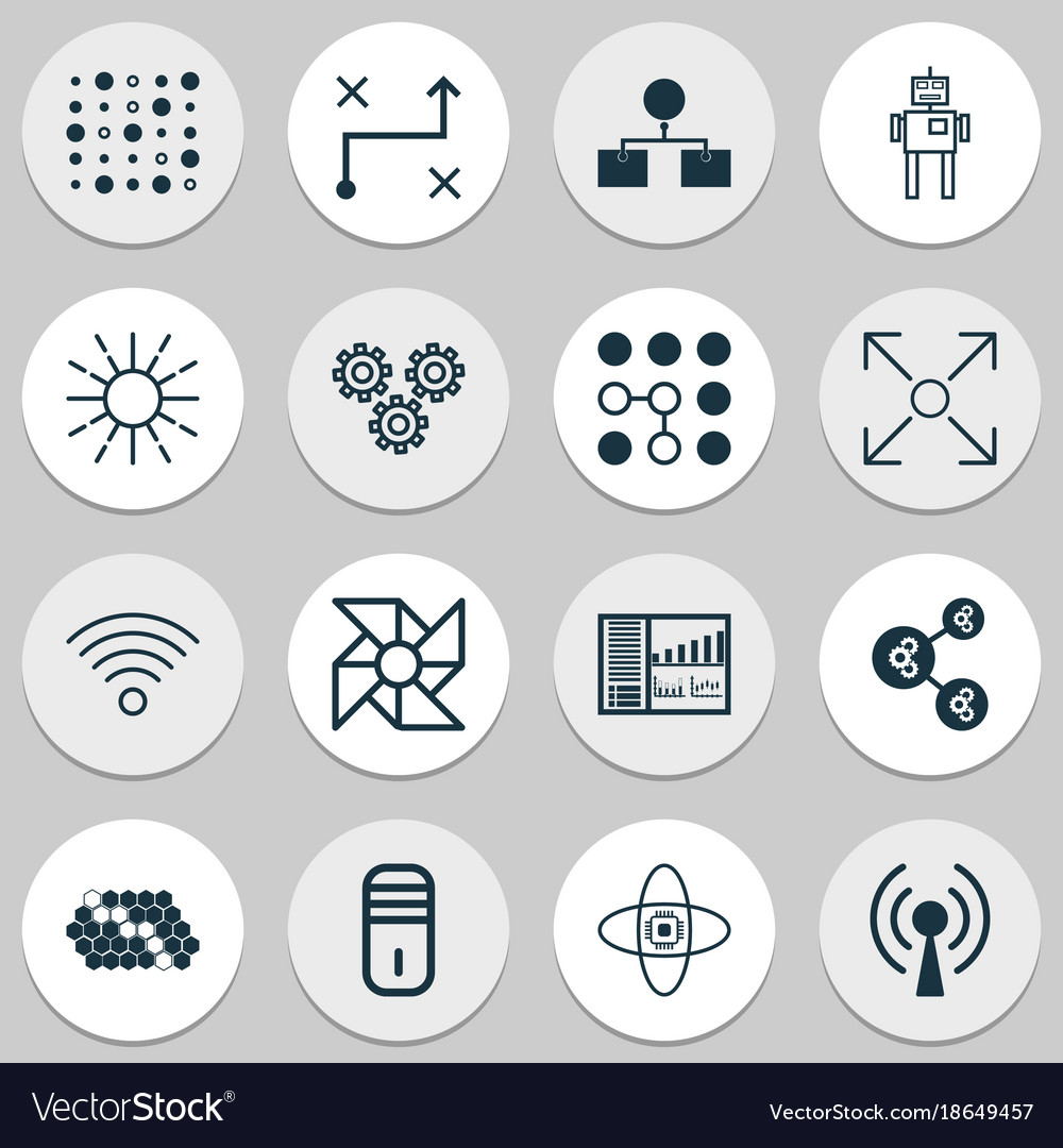 Machine icons set with solution cyborg wireless