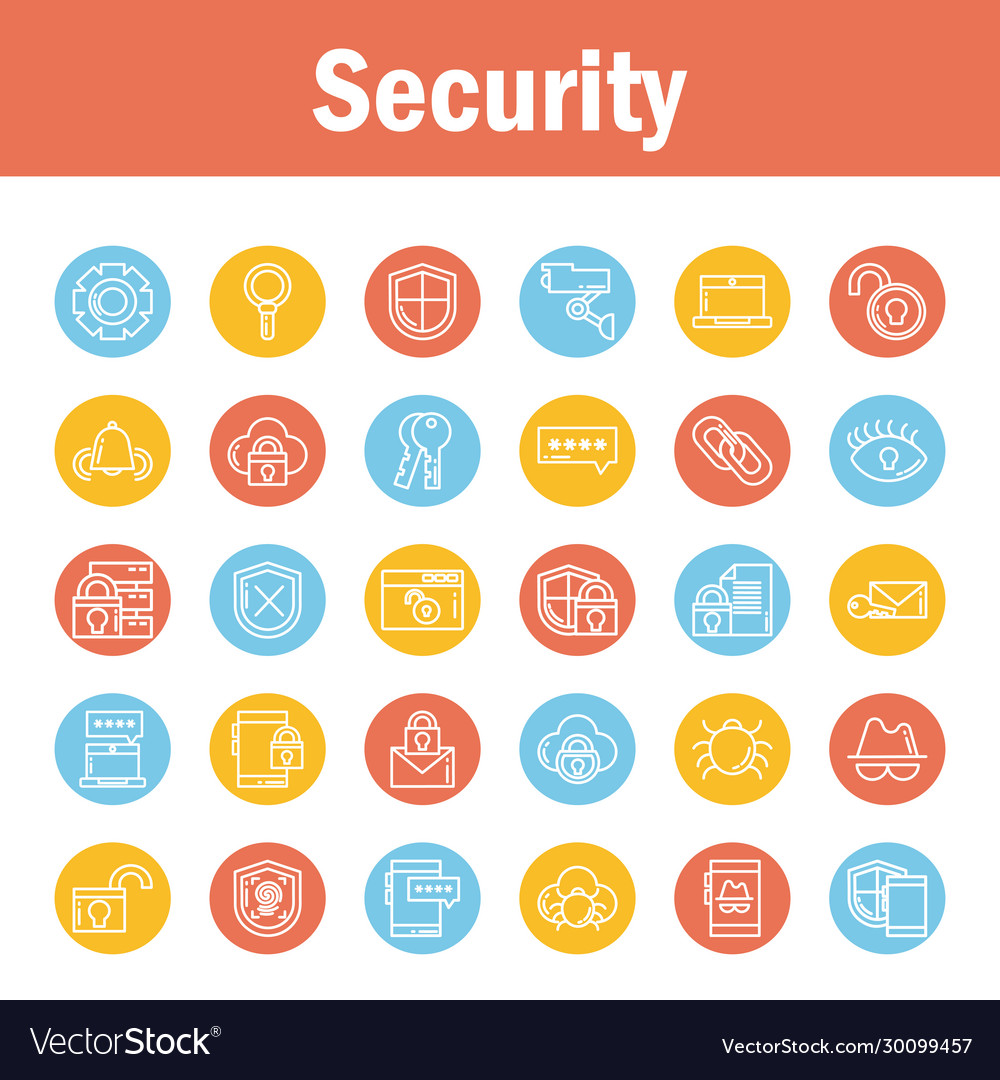 Set icons security block and flat style icon